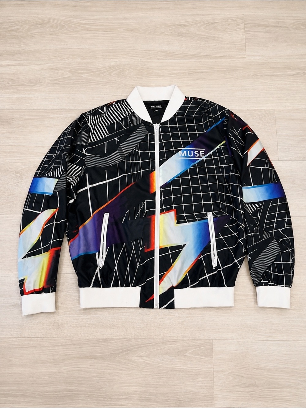 Muse Black Graphic Bomber Jacket with Multicolor Accents